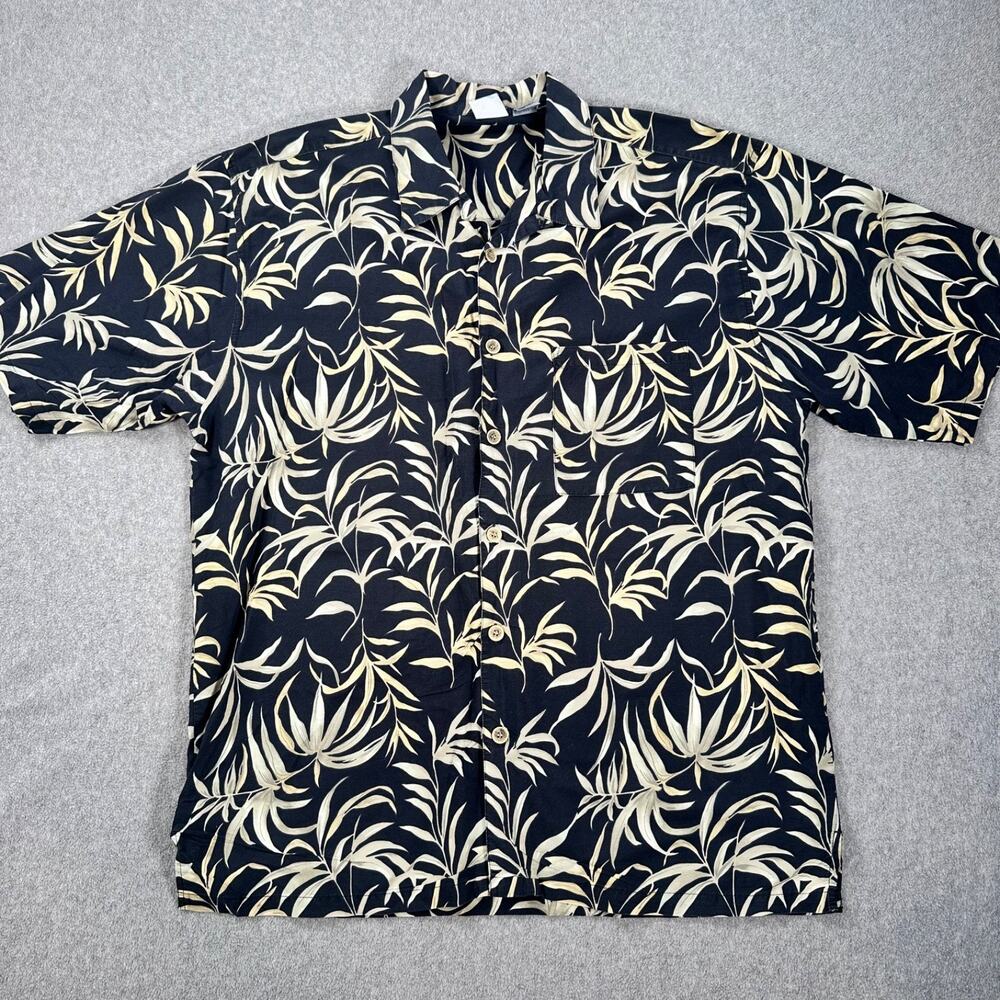OP Sport Hawaiian Short Sleeve Button Down Shirt Men’s XL Black Leaf Print